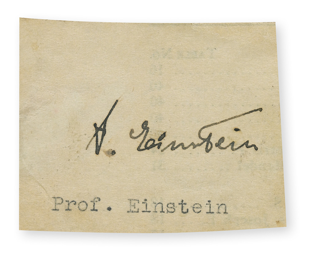 EINSTEIN, ALBERT. Clipped Signature, “A. Einstein,”